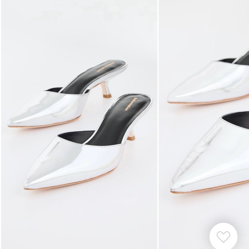 Reformation Silver Wilda Kitten Mules